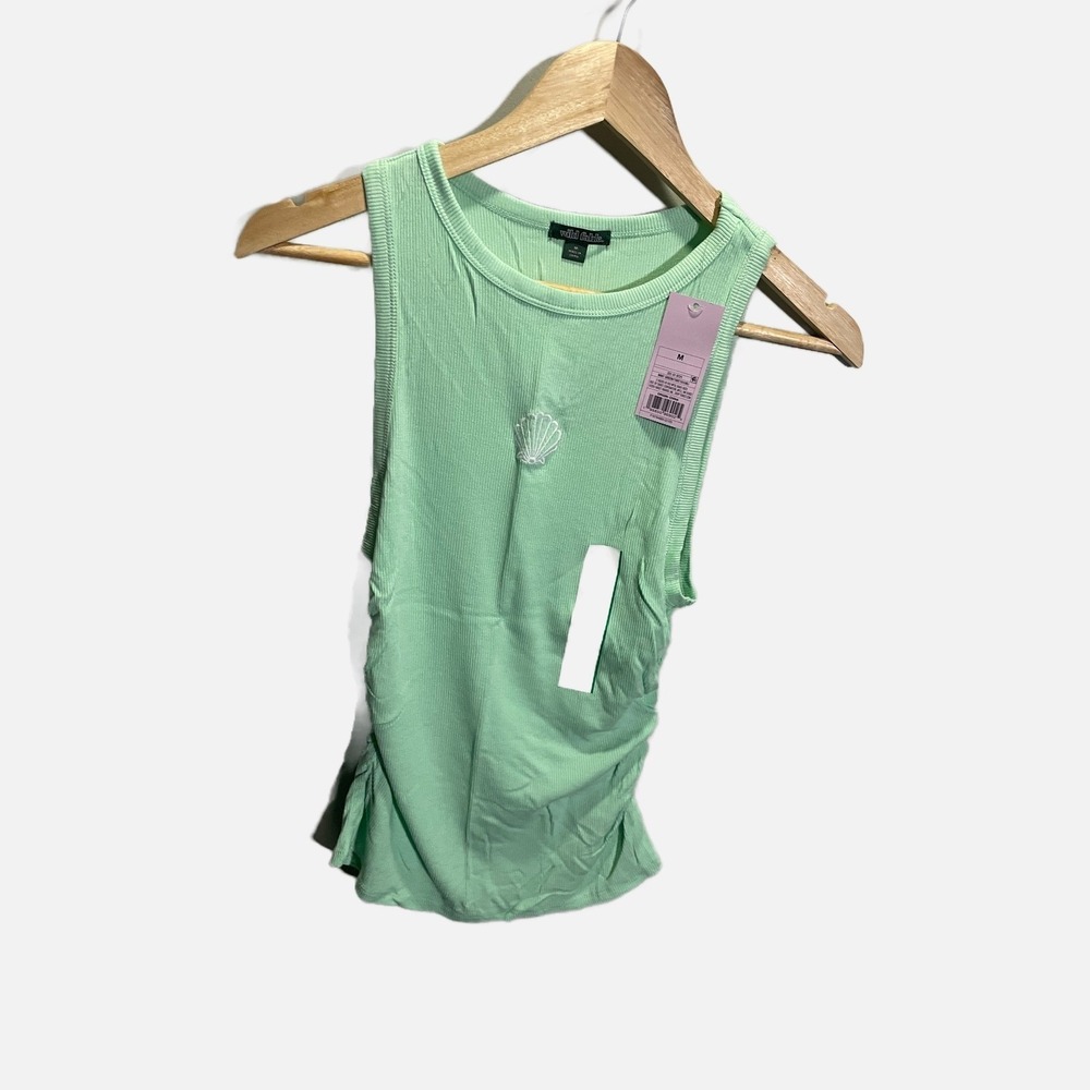 Wild Fable Mint Green Ribbed Seashell Tank‎ Top Ruched Sides NWT M Summer Casual